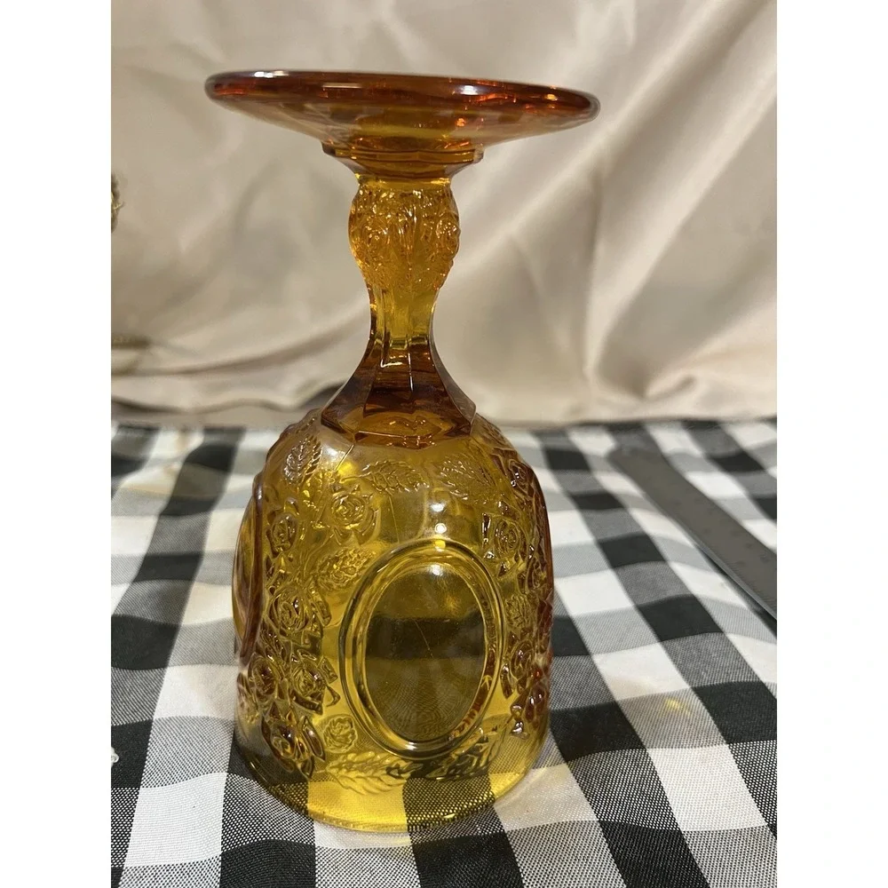GORGEOUS VTG ROSE OVAL AMBER DEPRESSION GLASS GOBLET‎  6.5